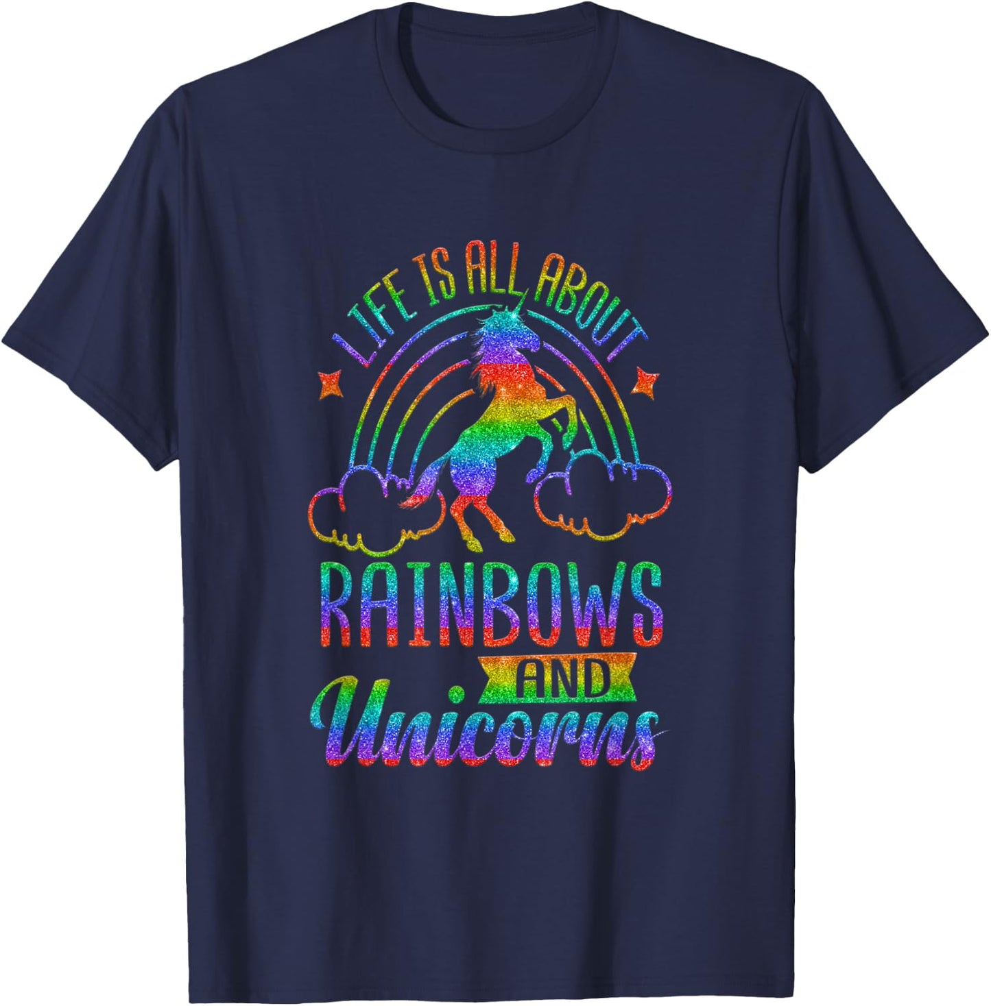 Life Is All About Rainbows And Unicorns Shirt Girls Ombre T-Shirt - T-Shirt | Navy