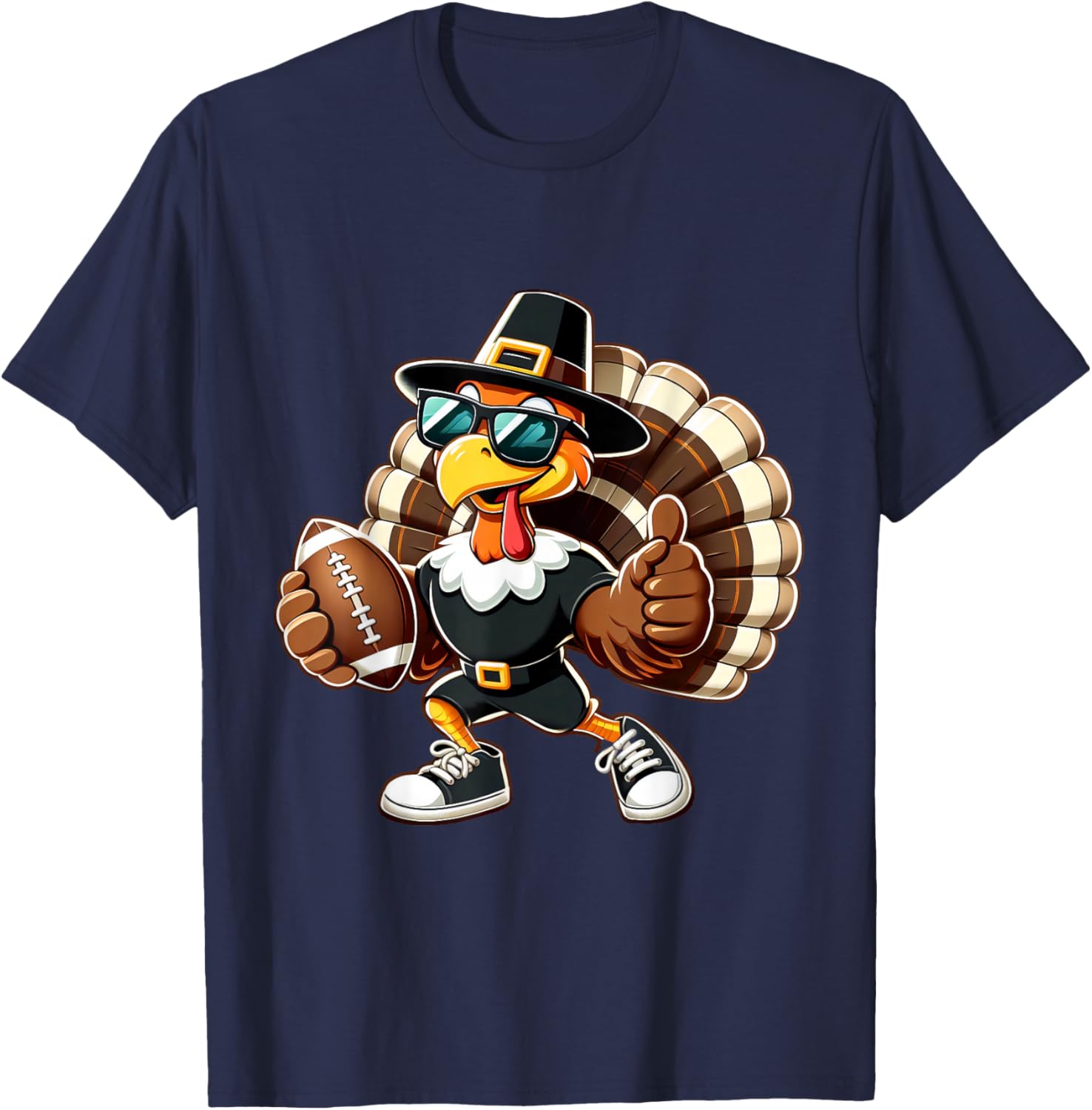 Turkey Football Thanksgiving Fall Turkey Playing Football T-Shirt - T-Shirt | Navy