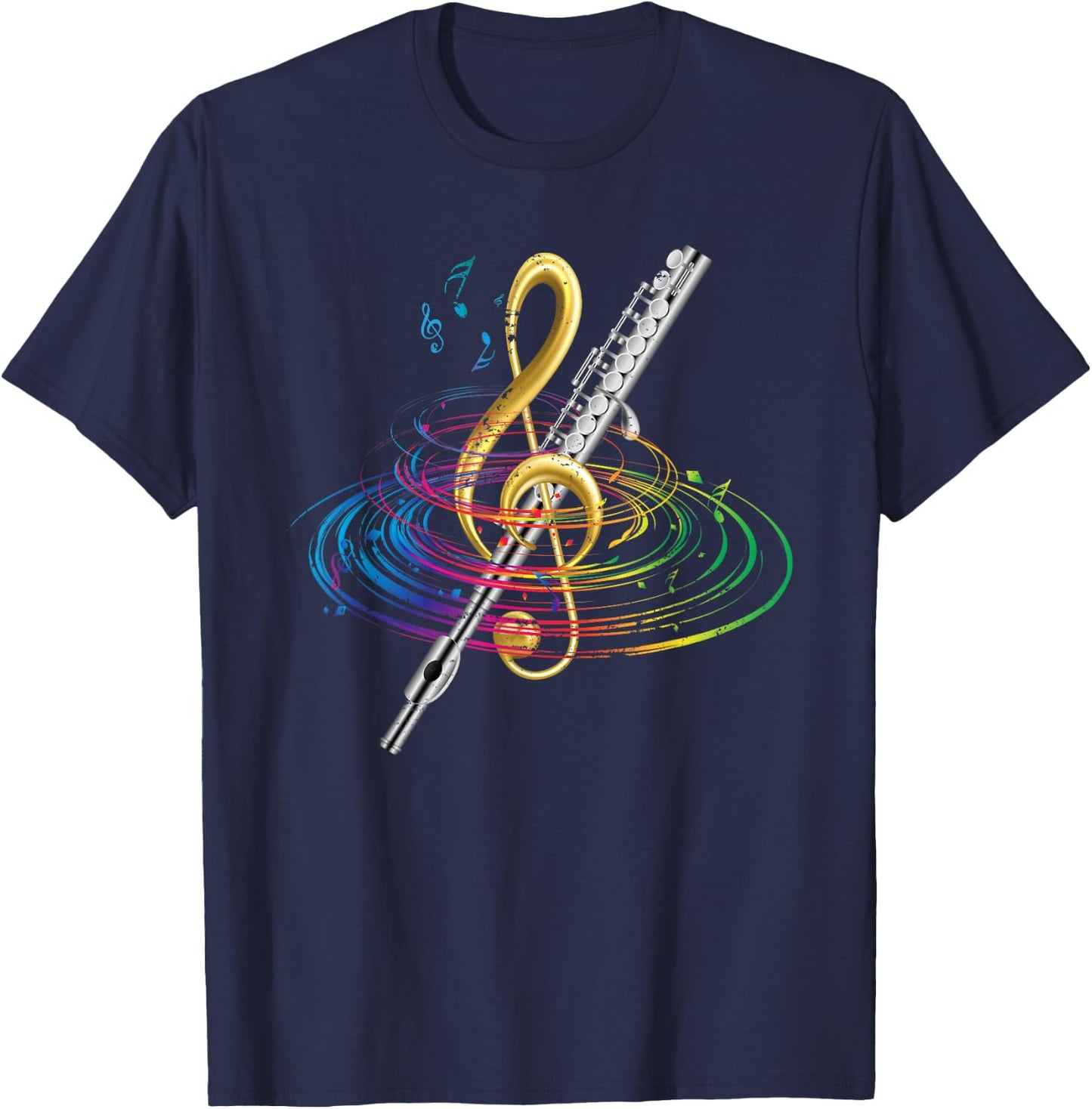 Classical Music Treble Clef Flutist Gift Flute T-Shirt - T-Shirt | Navy