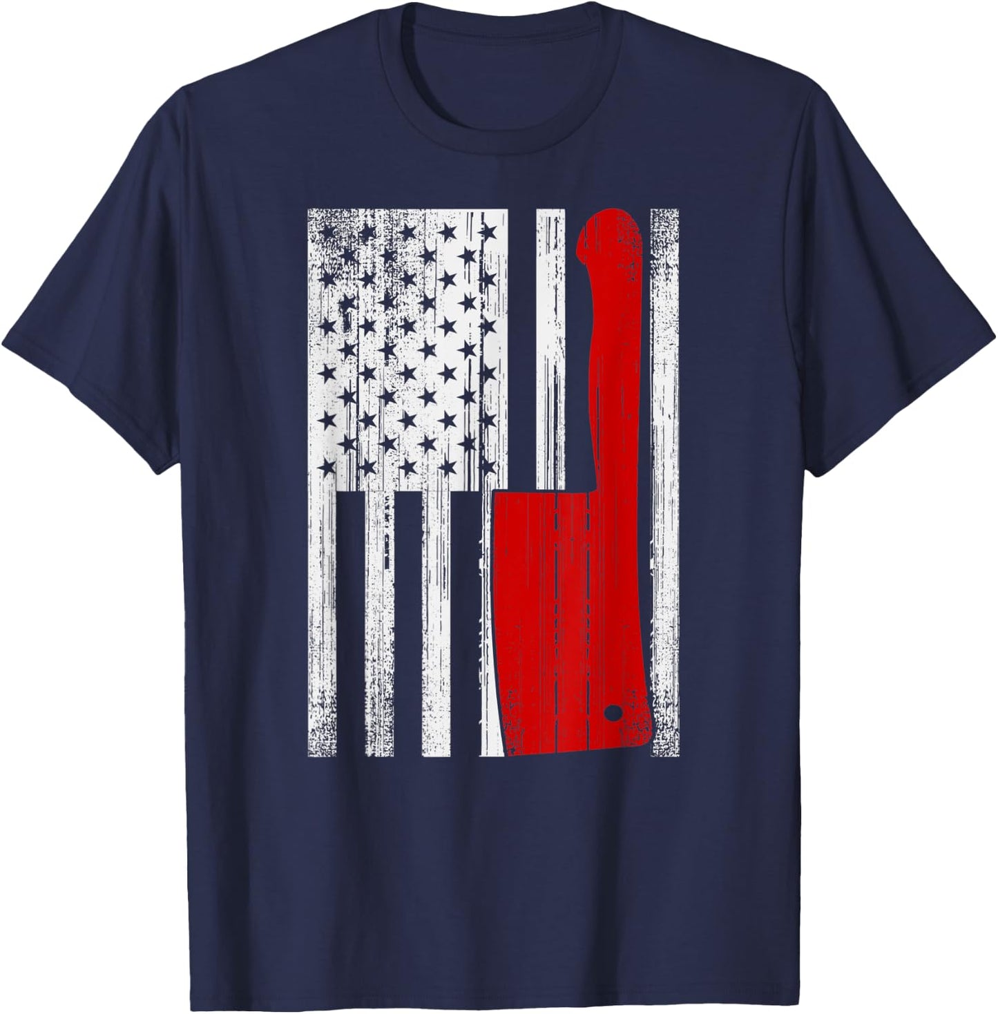 Retro American Butcher Gift USA Flag Vintage Meat Cleaver T-Shirt - T-Shirt | Navy