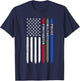 Thin Blue Red Green Line American Flag Police Military Fire T-Shirt - T-Shirt | Navy