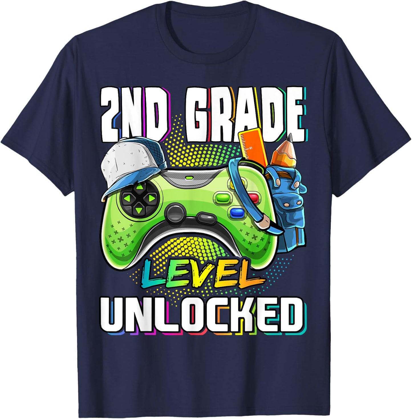 2nd Grade Level Unlocked Video Game Back to School Boys T-Shirt - T-Shirt | Navy