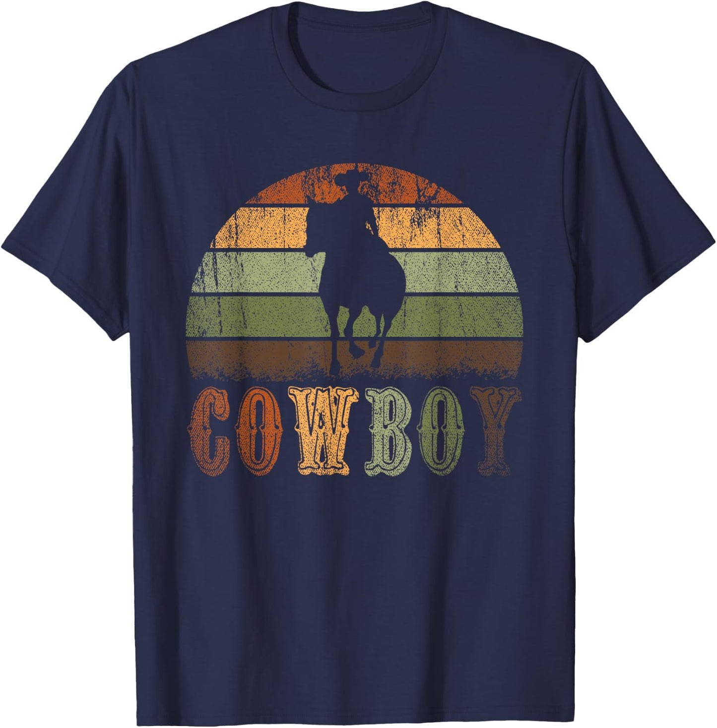 Retro Horseback Riding Rodeo Western Line Dance Horse Cowboy T-Shirt - T-Shirt | Navy