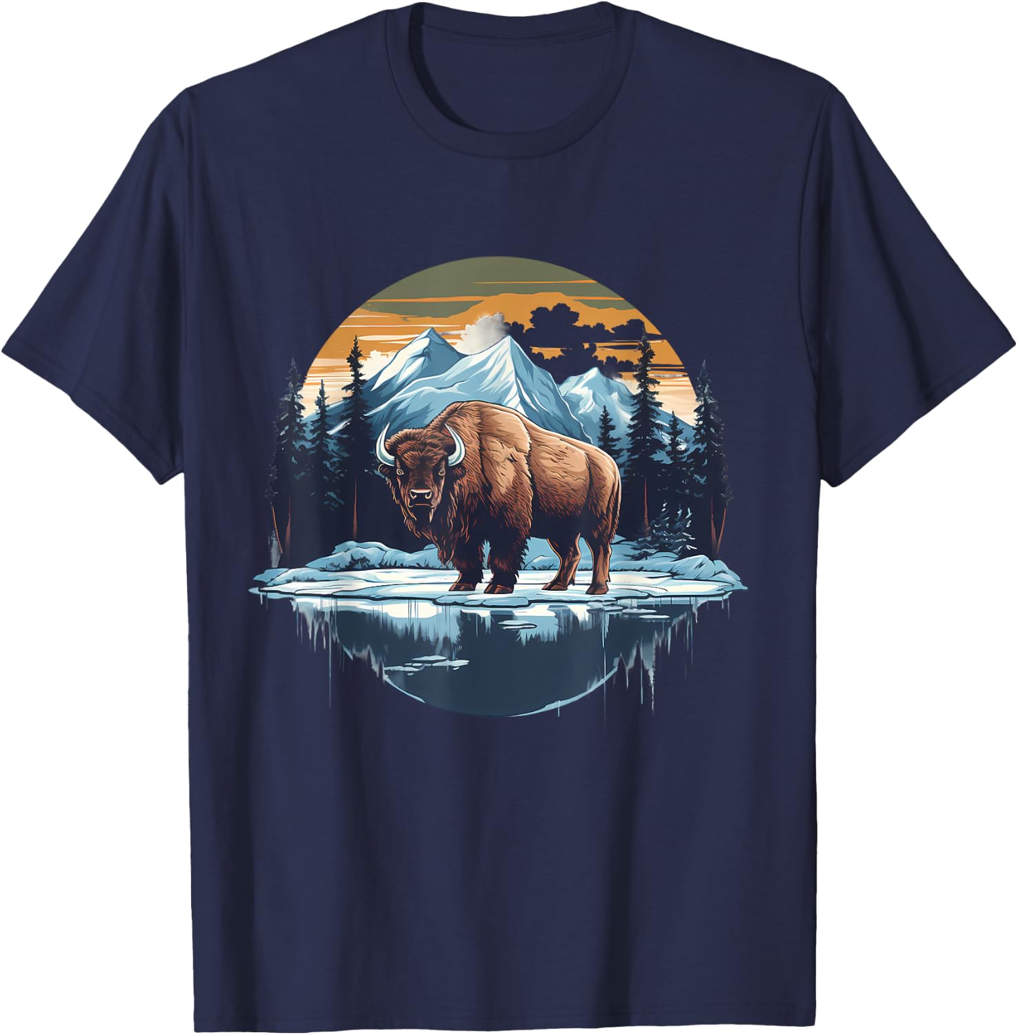 Buffalo Artwork Bison African Animal Lovers Colorful Nature T-Shirt - T-Shirt | Navy