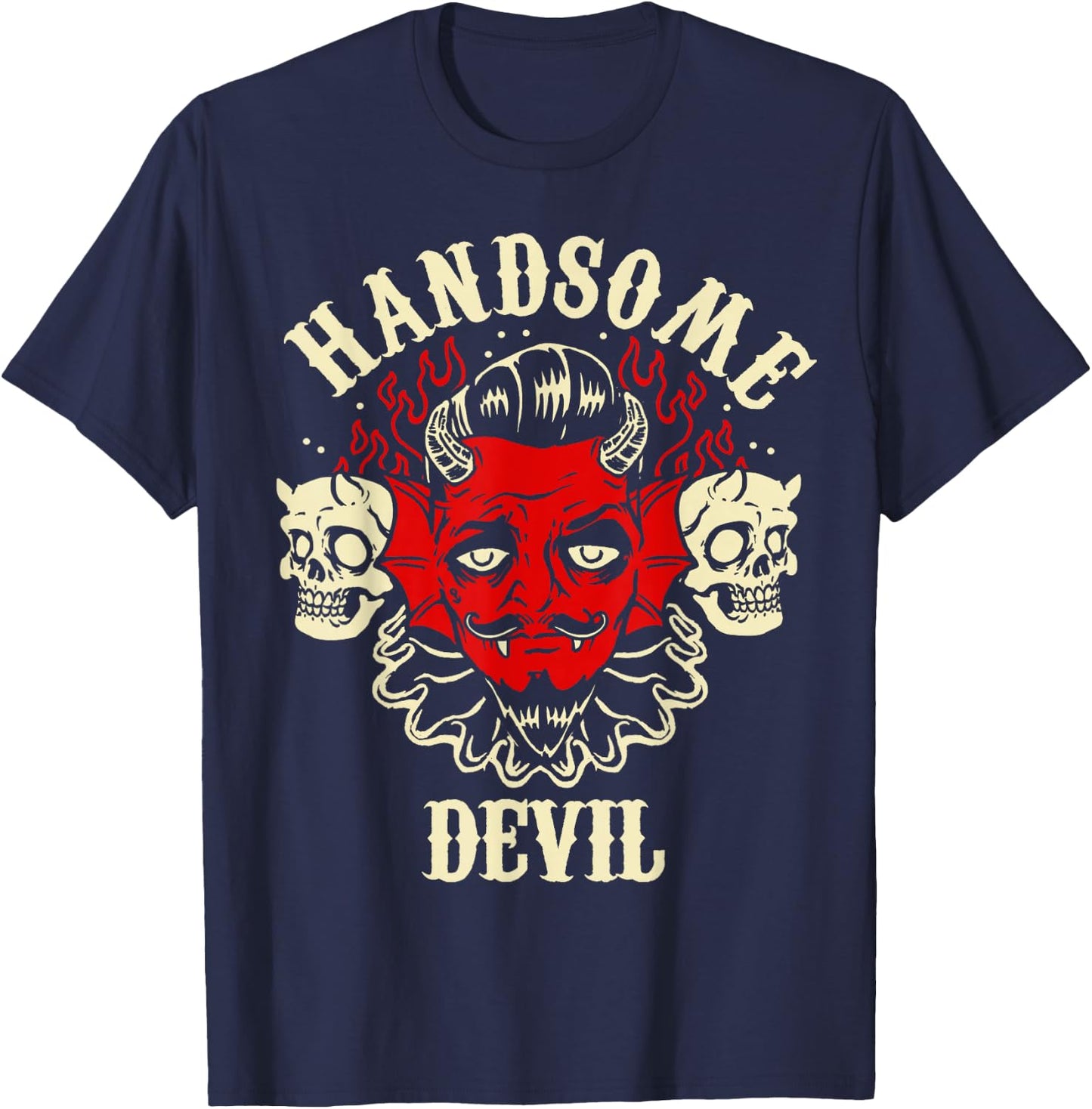 Horror Art - Handsome Devil Demon Psychobilly Lowbrow Art T-Shirt - T-Shirt | Navy