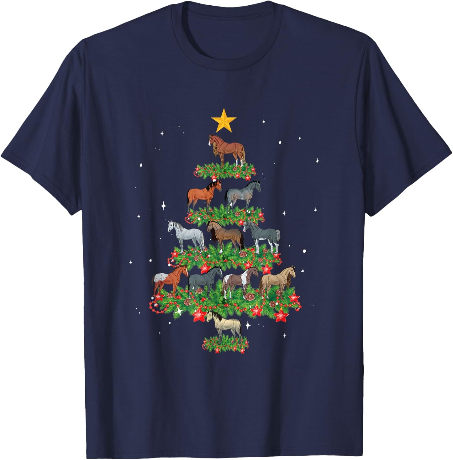 Xmas Tree Ornament Equestrian Santa Hat Horse Christmas T-Shirt - T-Shirt | Navy