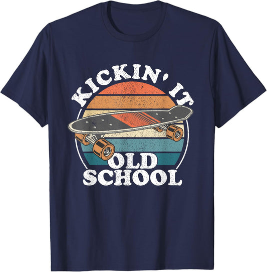 Kickin It Old School 80s Retro Skateboard Longboard 90s Gift T-Shirt - T-Shirt | Navy