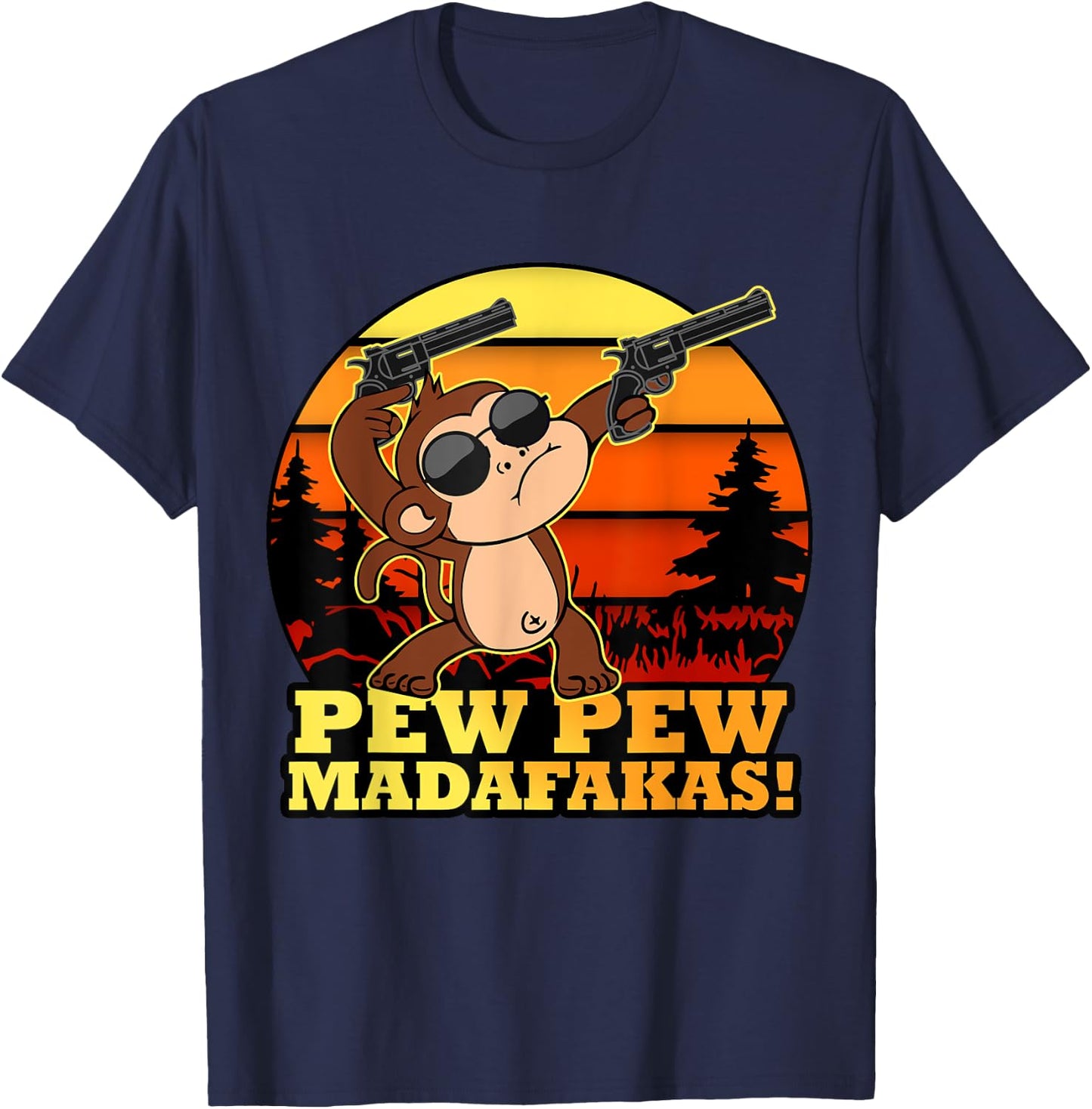 Crazy Monkey Pew Pew Madafakas Funny Vintage Monke T-Shirt - T-Shirt | Navy
