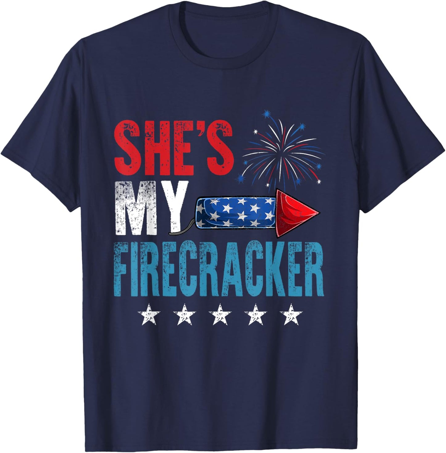 She's My Firecracker His And Hers 4th July Matching Couples T-Shirt - T-Shirt | Navy