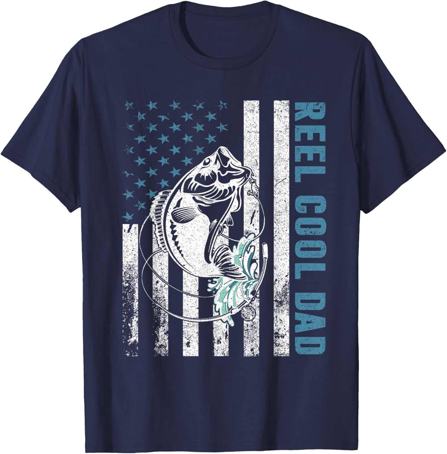 Fishing Lovers Gifts Reel Cool Dad American Flag T-Shirt - T-Shirt | Navy