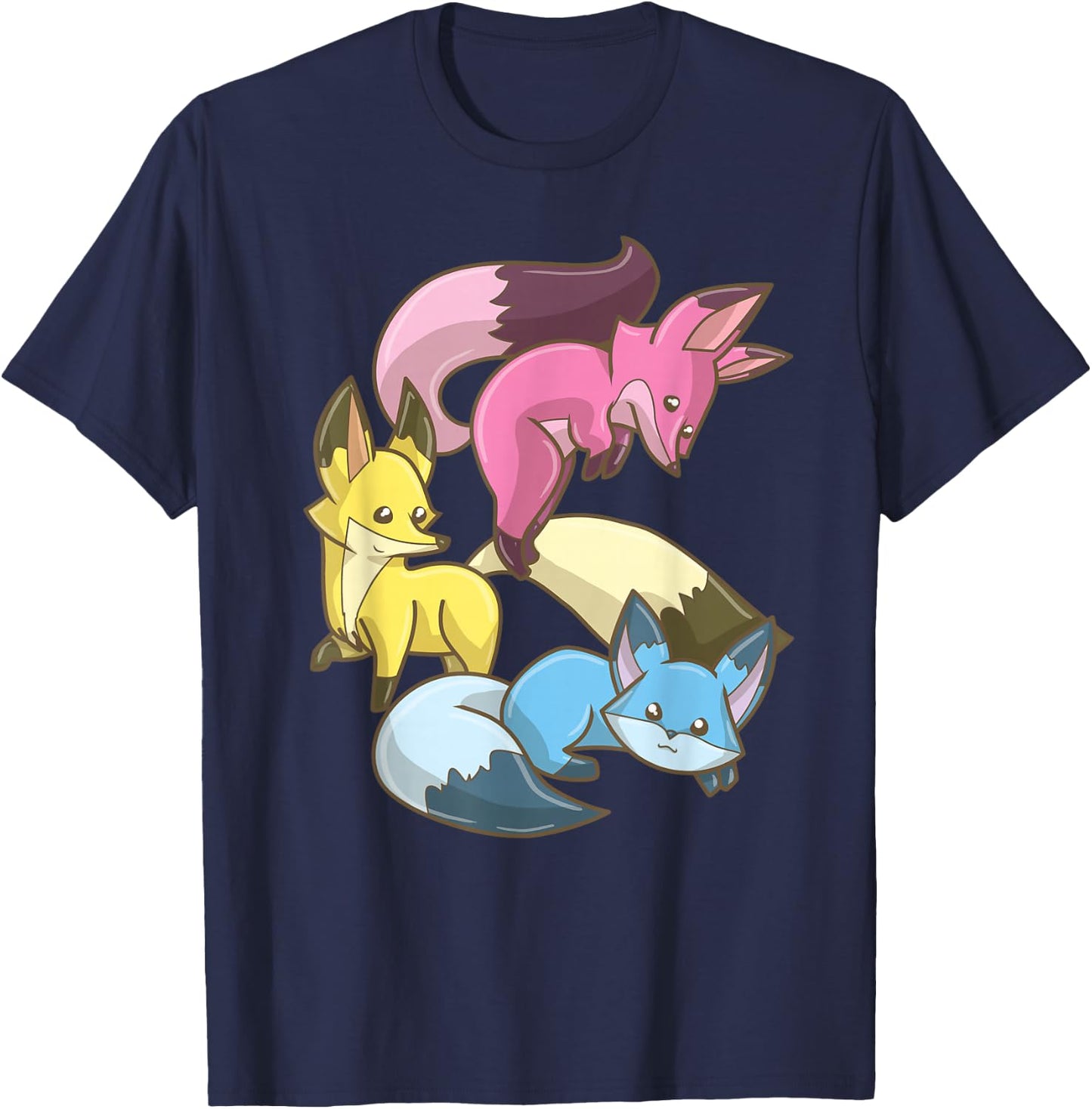 Pansexual Fox, Kawaii Pastel Goth Anime Art Subtle Pan Pride T-Shirt - T-Shirt | Navy