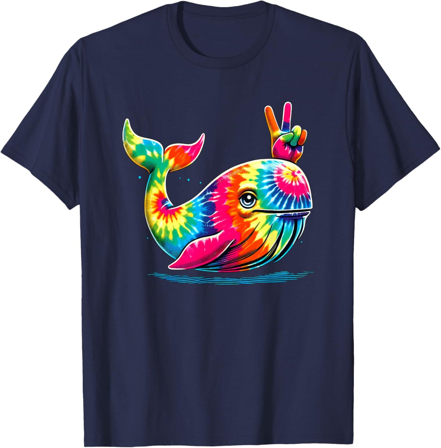 Peace Sign Tie Dye Whale T-Shirt - T-Shirt | Navy