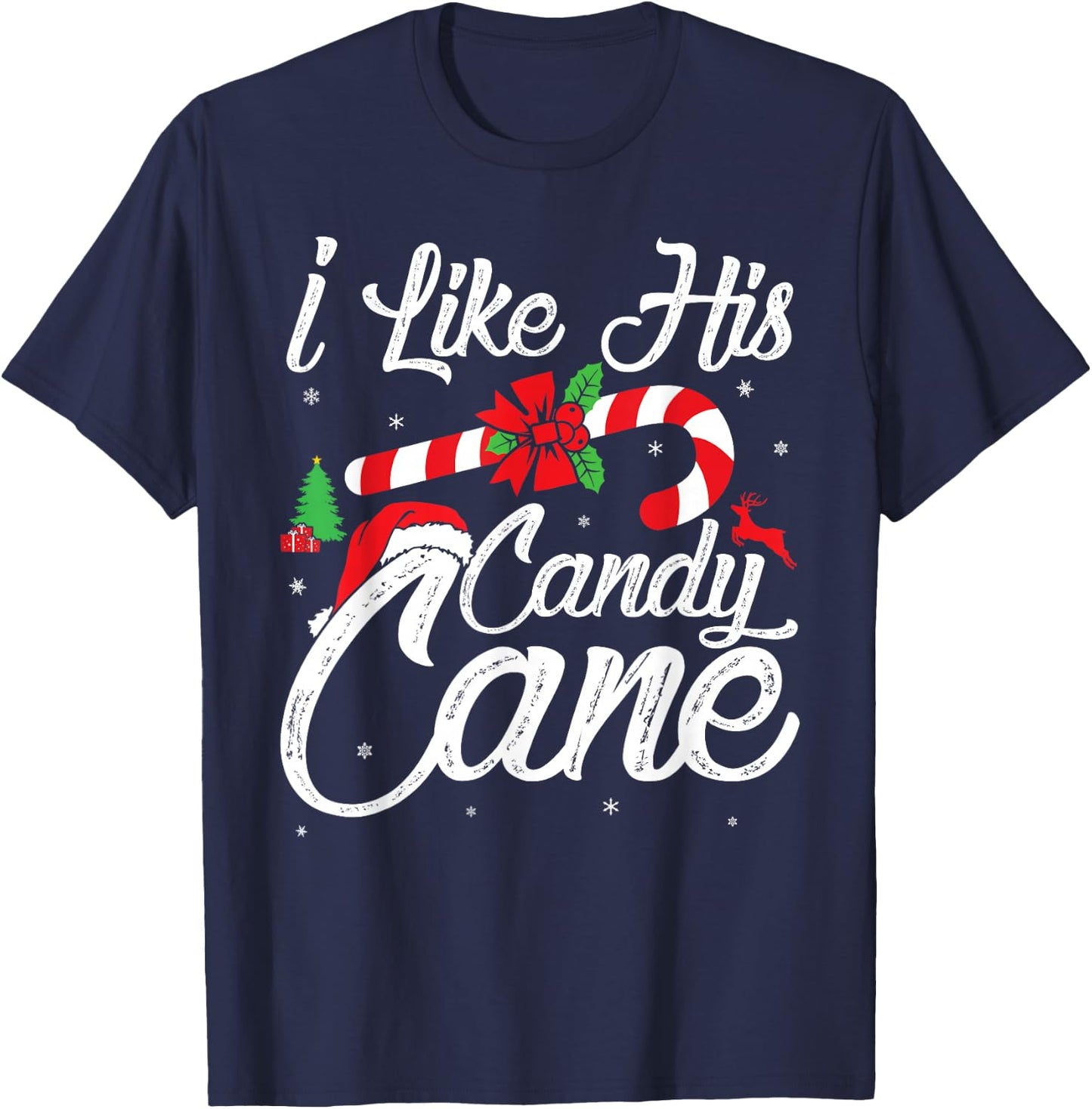I Like His Candy Cane Couples Matching Christmas Funny T-Shirt - T-Shirt | Navy