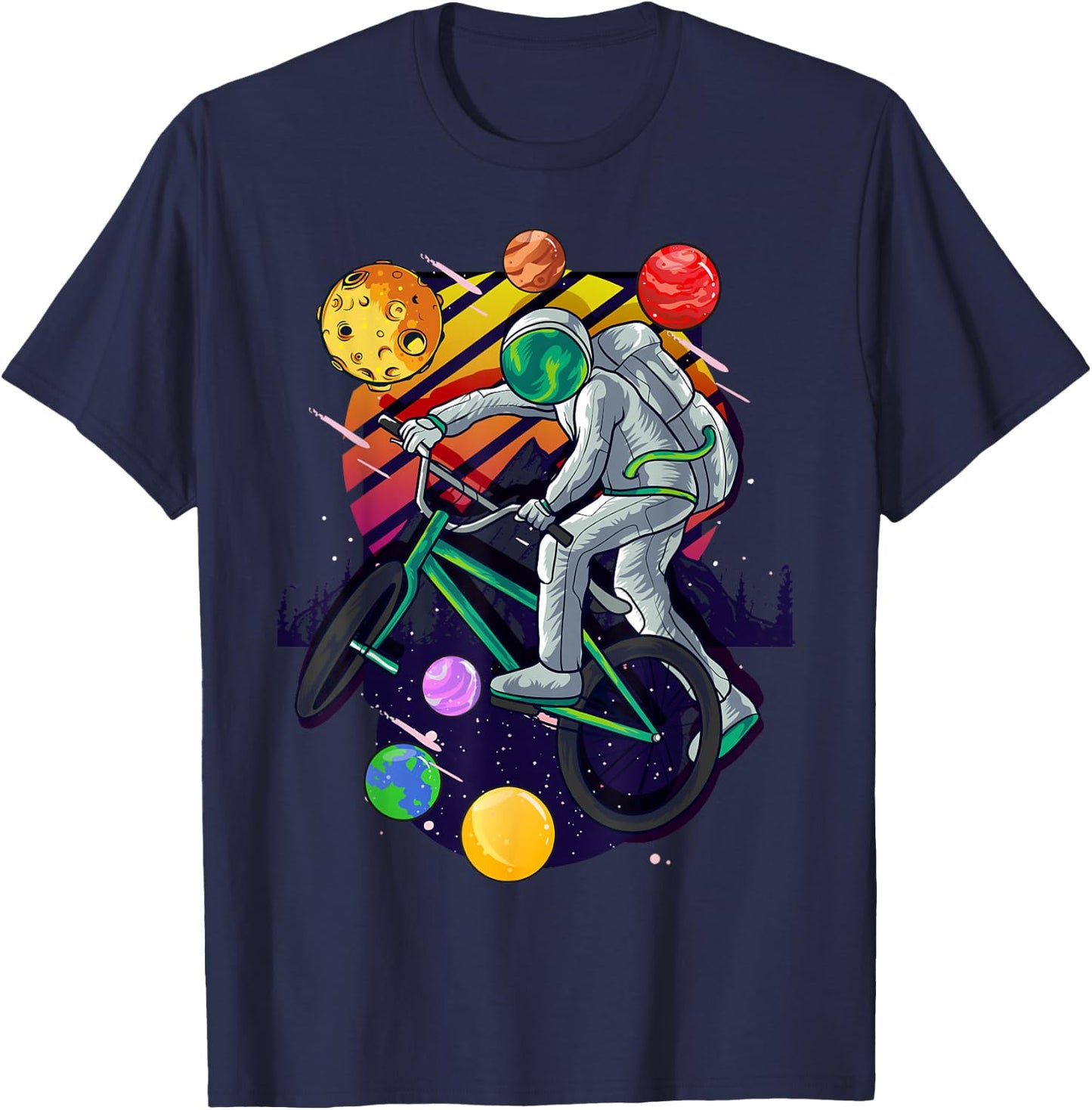 Solar System Astronaut Space on BMX Bike in Planets for Kids T-Shirt - T-Shirt | Navy