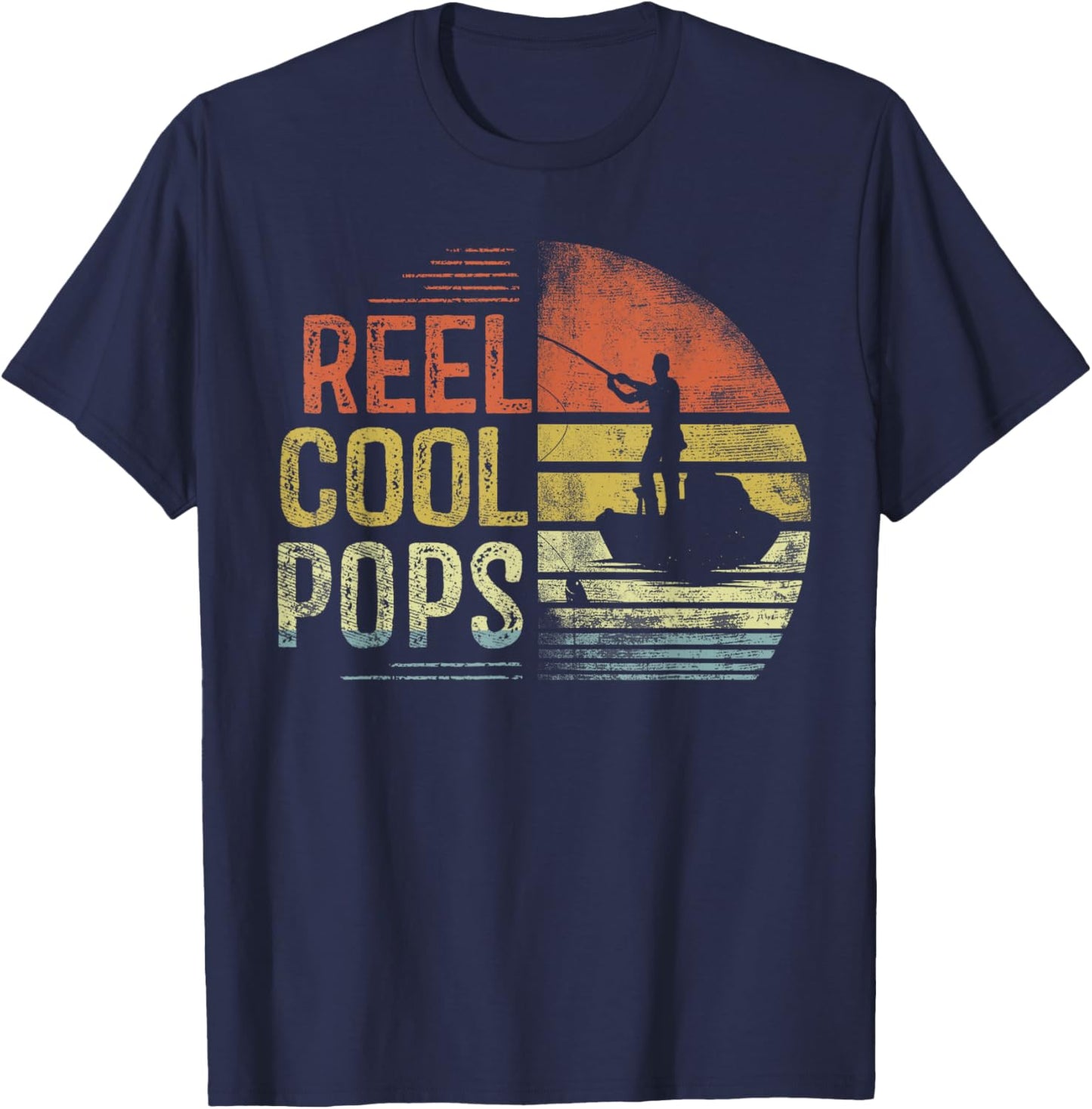 Reel Cool Pops Fishing Gifts Pops Birthday Vintage T-Shirt - T-Shirt | Navy
