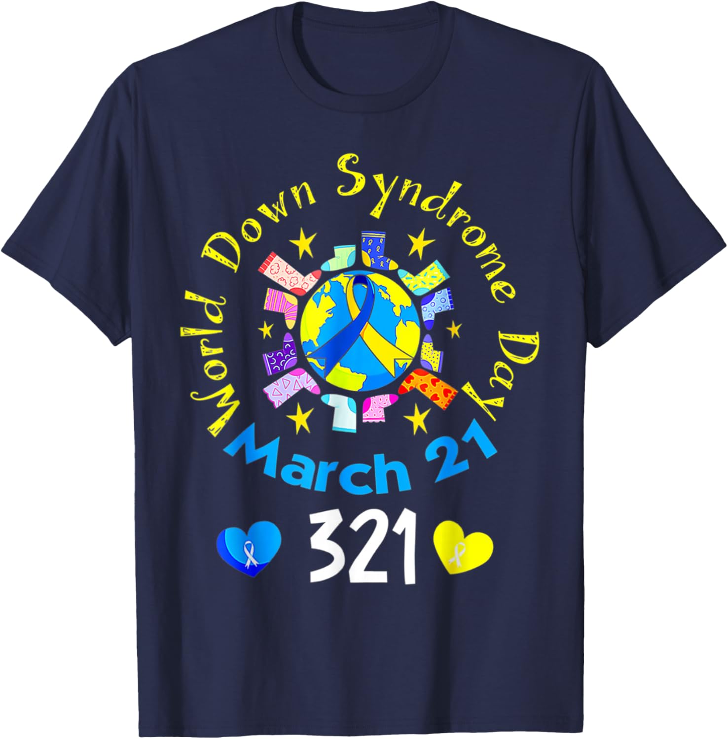 321 World Down Syndrome Awareness Day Rock Your Socks T-Shirt - T-Shirt | Navy