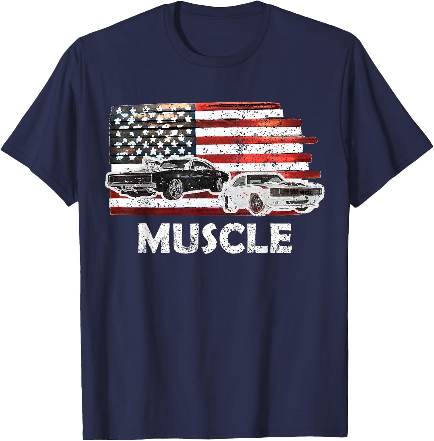 Muscle Car Lover American Flag 4th of July Independence T-Shirt - T-Shirt | Navy