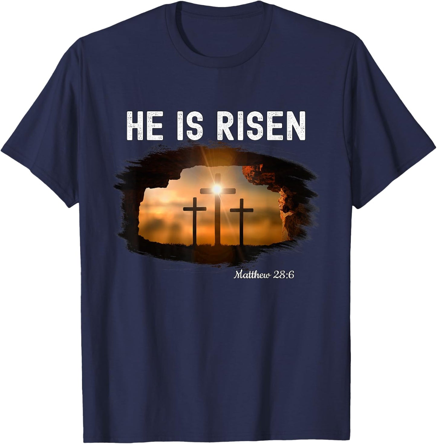 He is risen Christian Easter Jesus Matthew 28:6 T-Shirt - T-Shirt | Navy