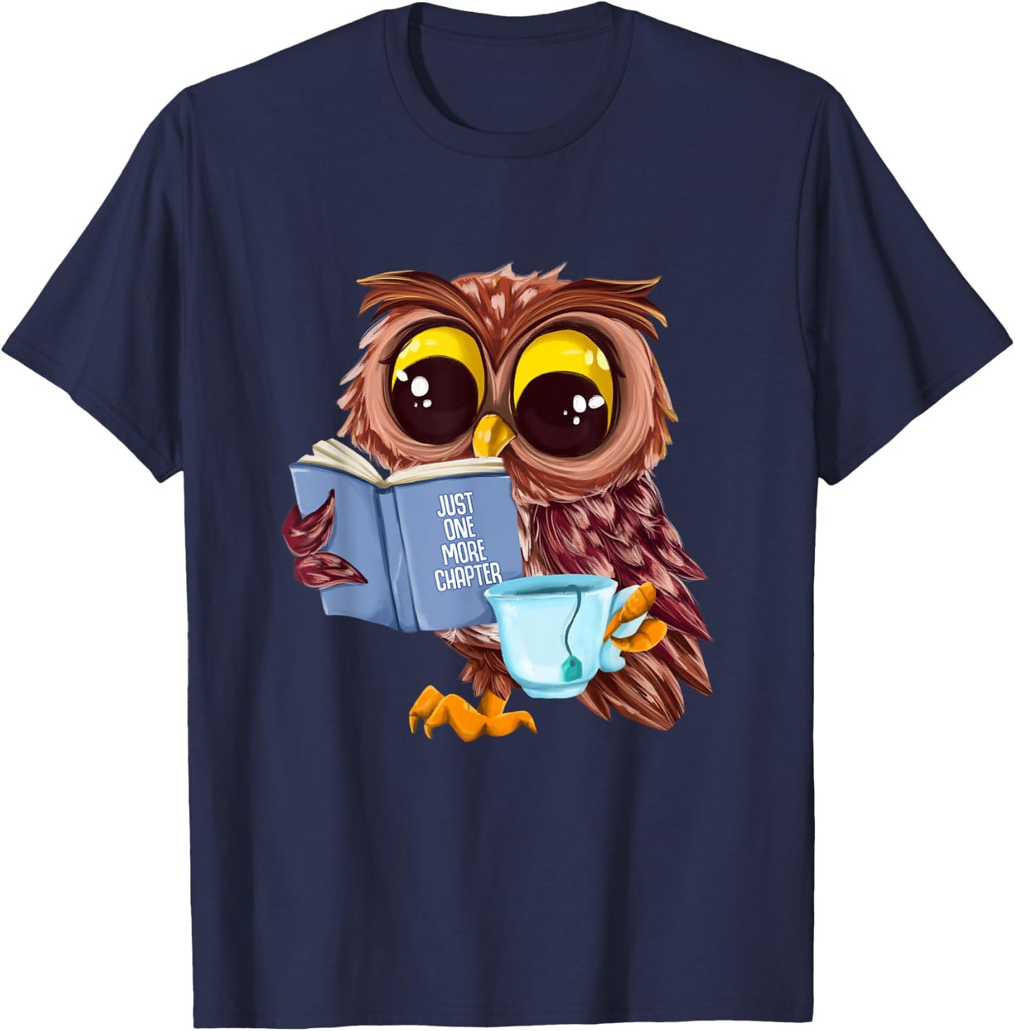 Just One More Chapter Cute Owl Reading Book With Tea T-Shirt - T-Shirt | Navy