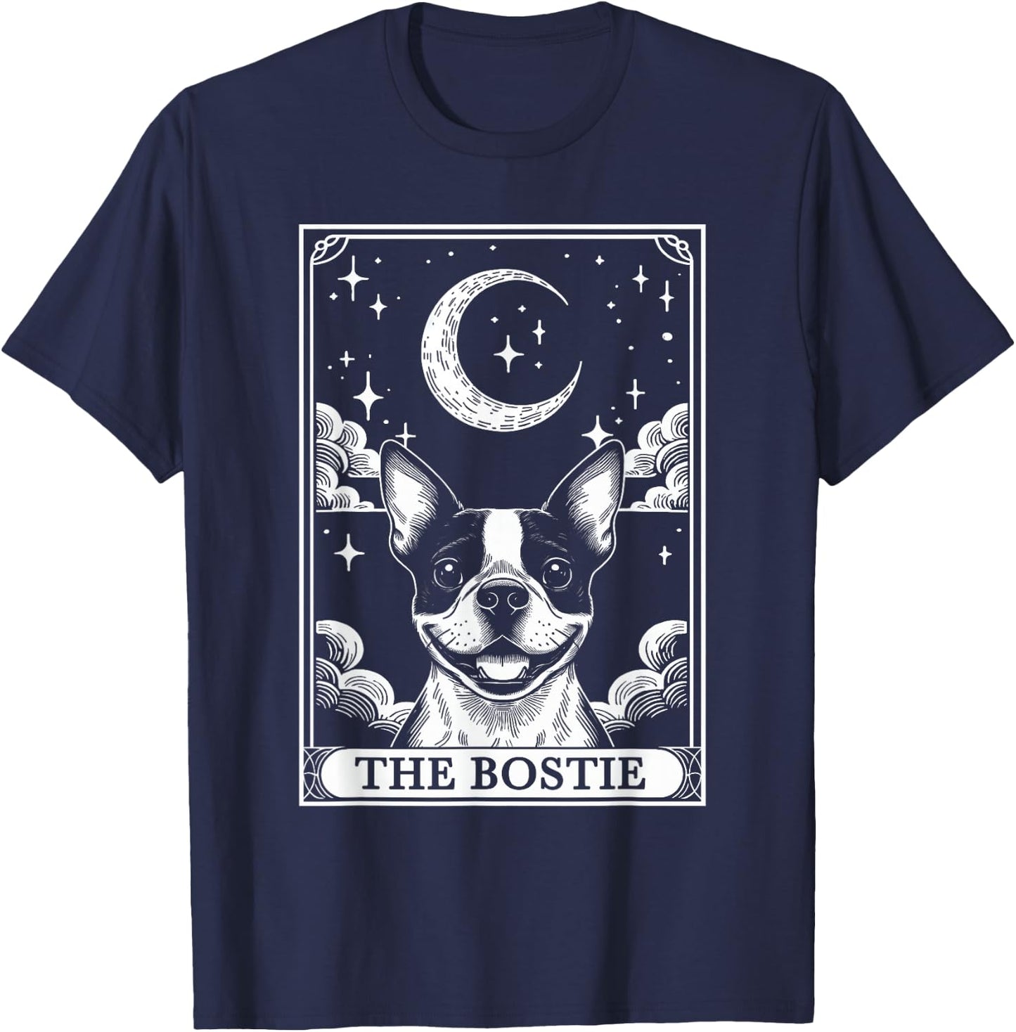 Tarot Card Vintage Crescent Moon Boston Terrier Dog Mom T-Shirt - T-Shirt | Navy