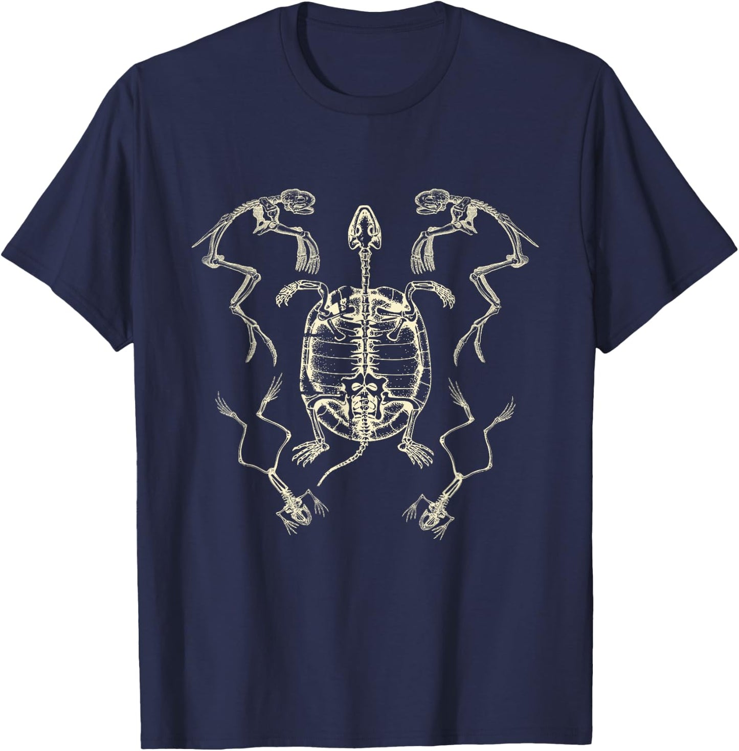 Goblincore Aesthetic Frog and Turtle Dark Academia Skeleton T-Shirt - T-Shirt | Navy