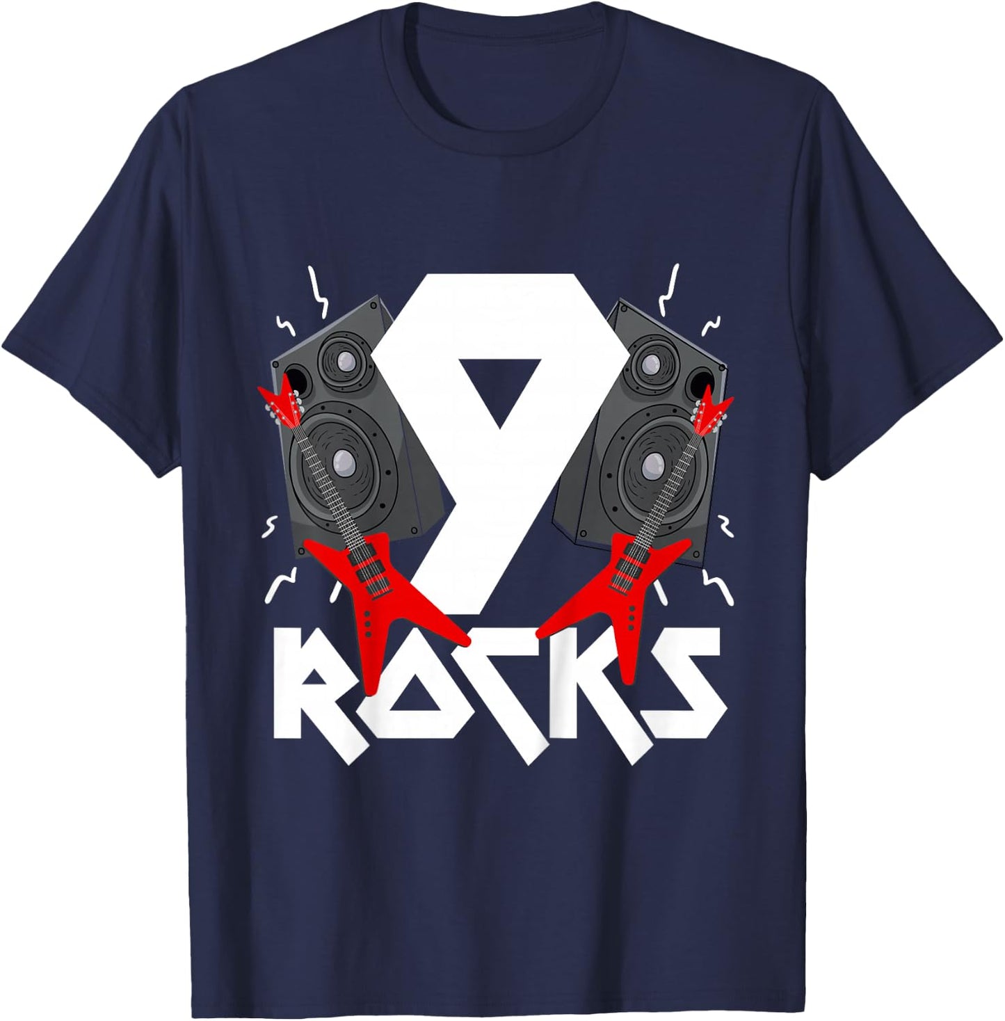 9 Rocks Birthday Party 9 Year Old Rock N Roll Star 9th Gift T-Shirt - T-Shirt | Navy
