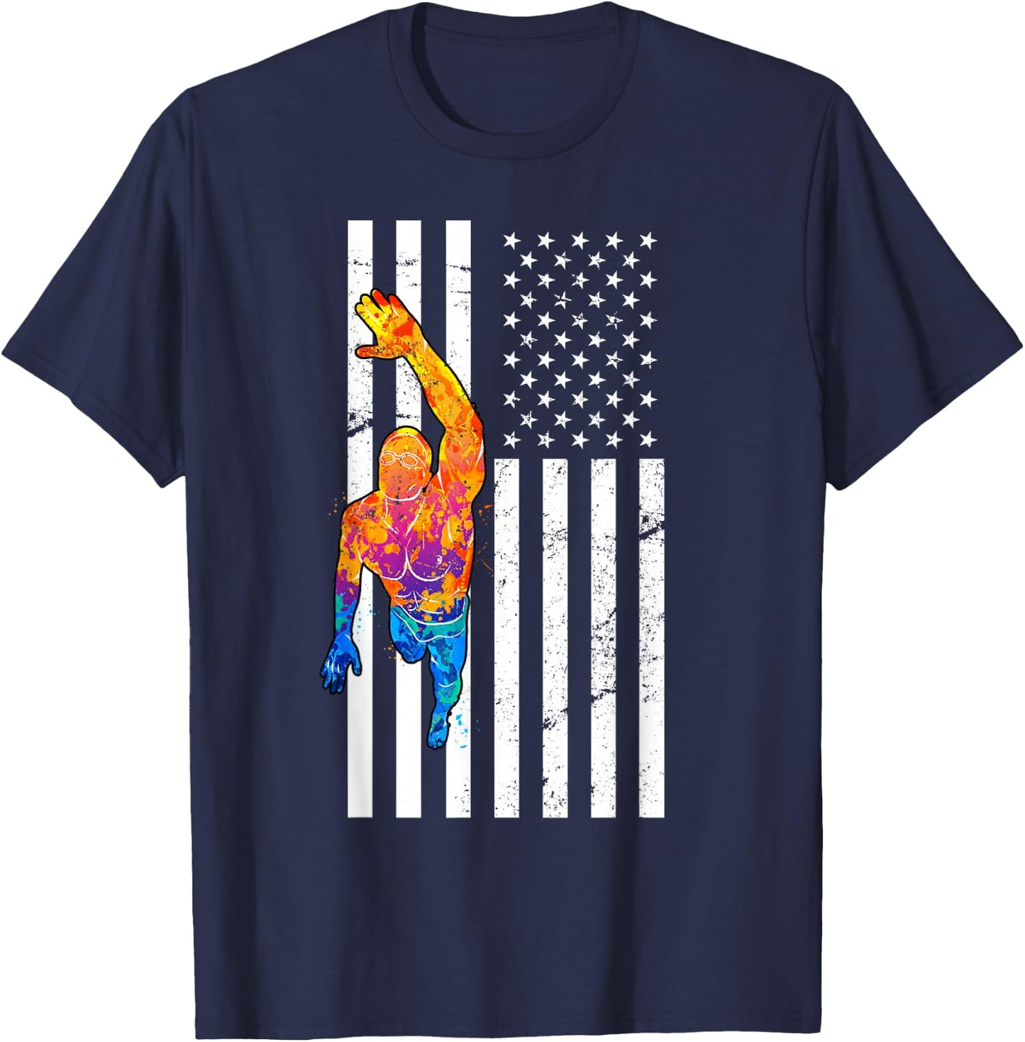 USA Flag Swim Sport Patriotic Swimmer Athlete Swimming T-Shirt - T-Shirt | Navy