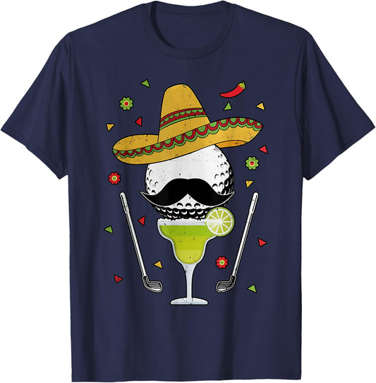 Cinco de Mayo Golf Bal With Sombrero and Margarita Golfer T-Shirt - T-Shirt | Navy