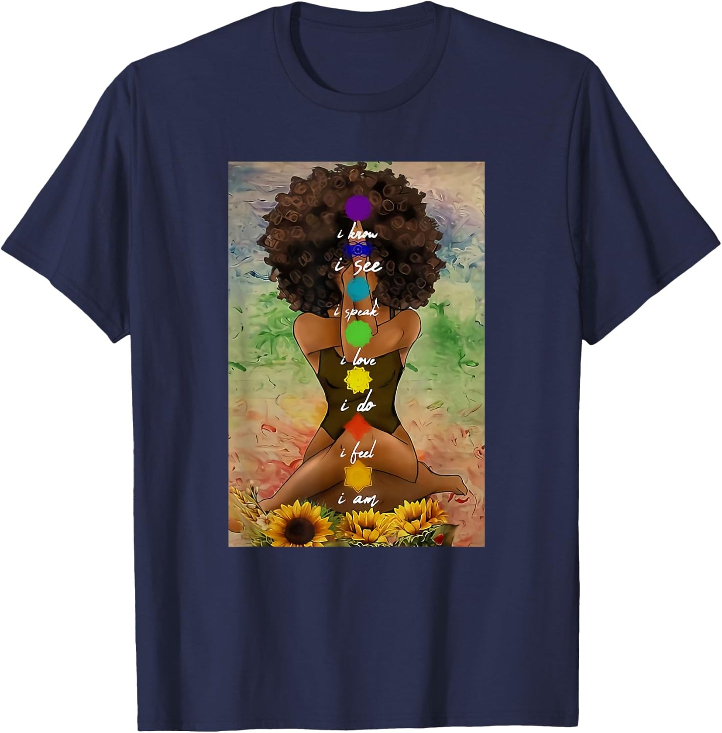 Yoga African American Wall Art T-Shirt - T-Shirt | Navy