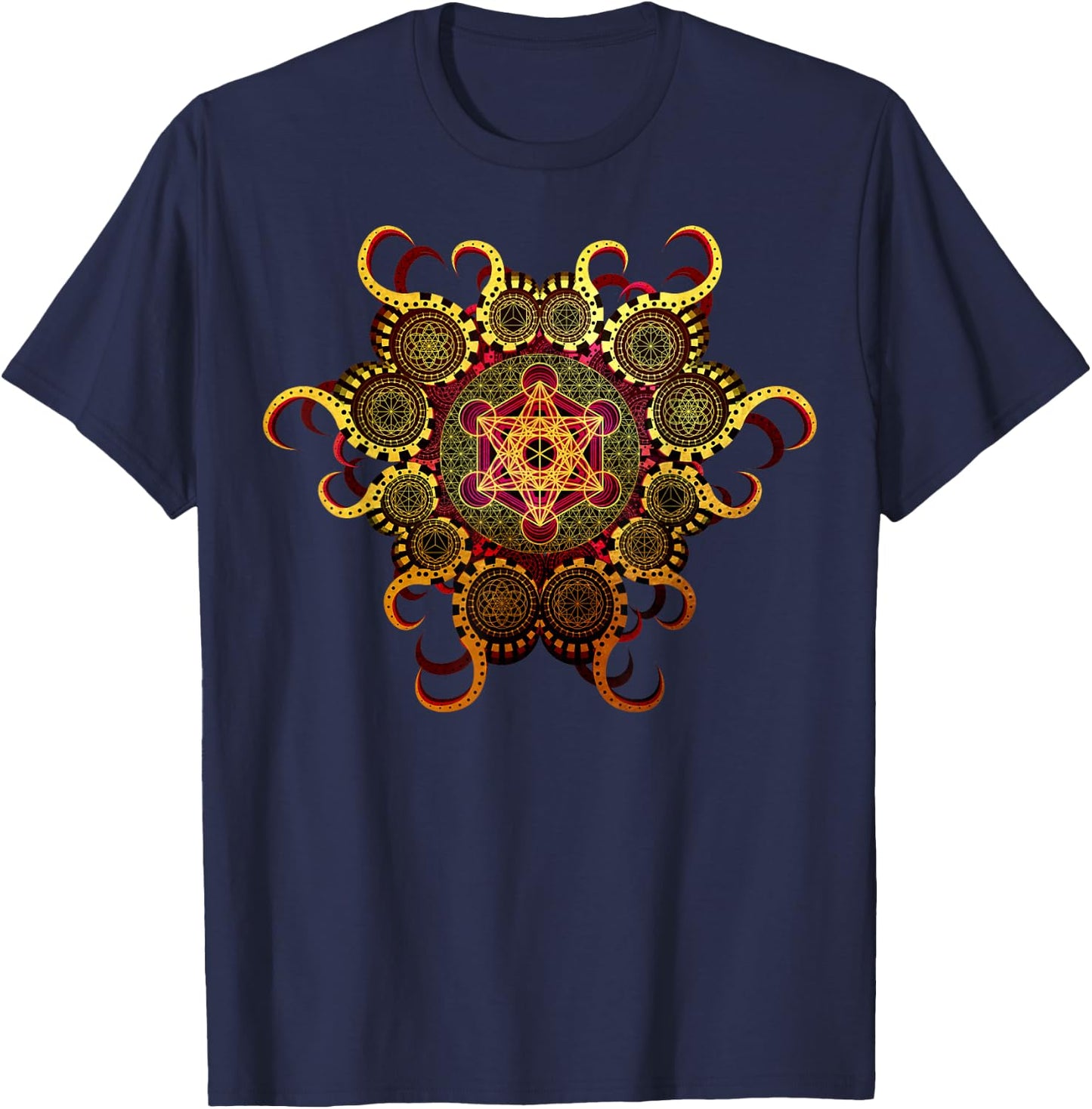 Gold Organic Merkaba Sacred Geometry Psychedelic Symmetry T-Shirt - T-Shirt | Navy