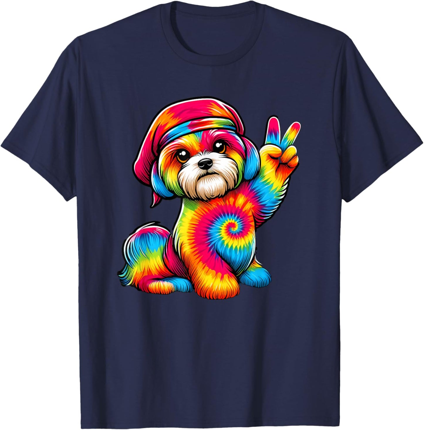 Peace Sign Tie Dye Shichon dog Men Women Kids T-Shirt - T-Shirt | Navy