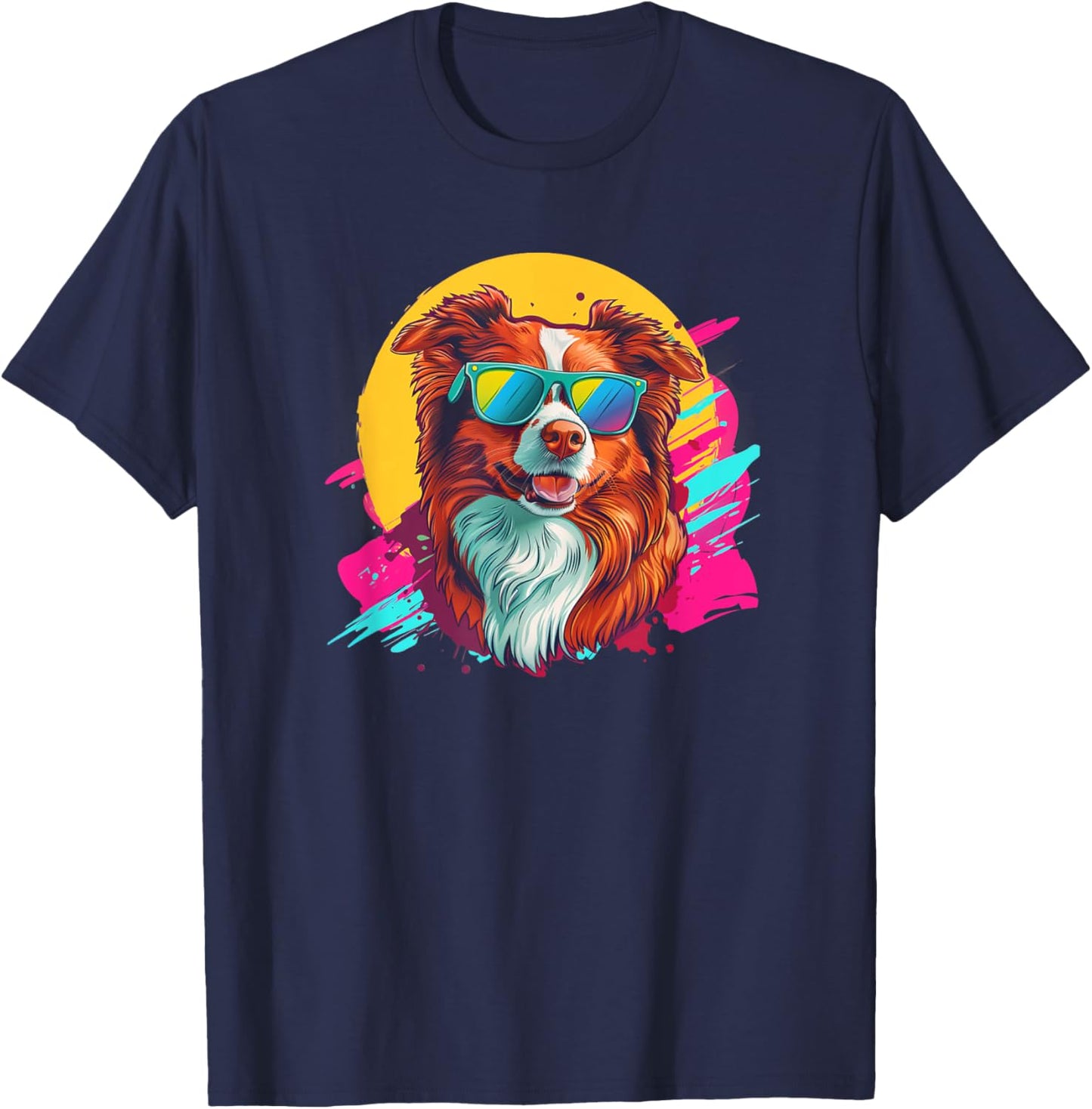 & Funny Retro Vintage Red Border Collie Lover T-Shirt - T-Shirt | Navy