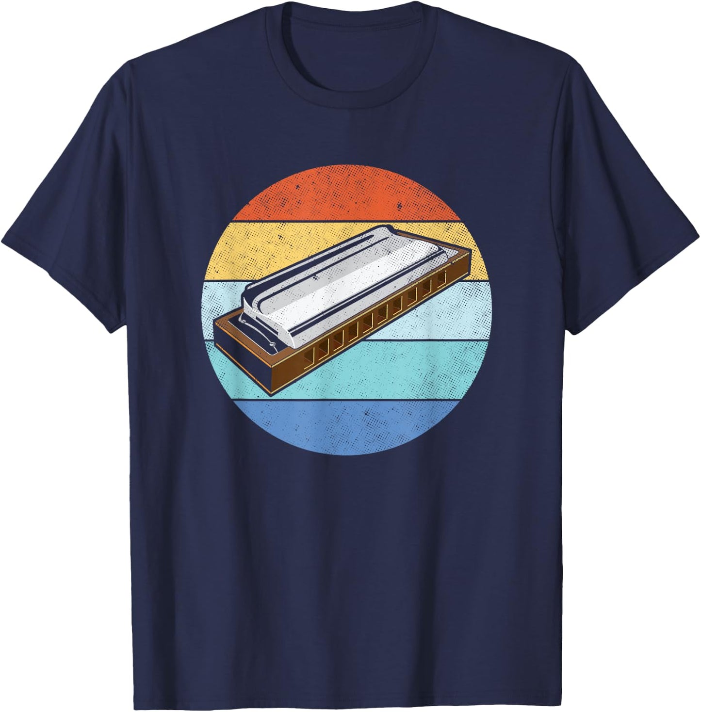 Harmonica Vintage Retro Harmonica Player Gift T-Shirt - T-Shirt | Navy