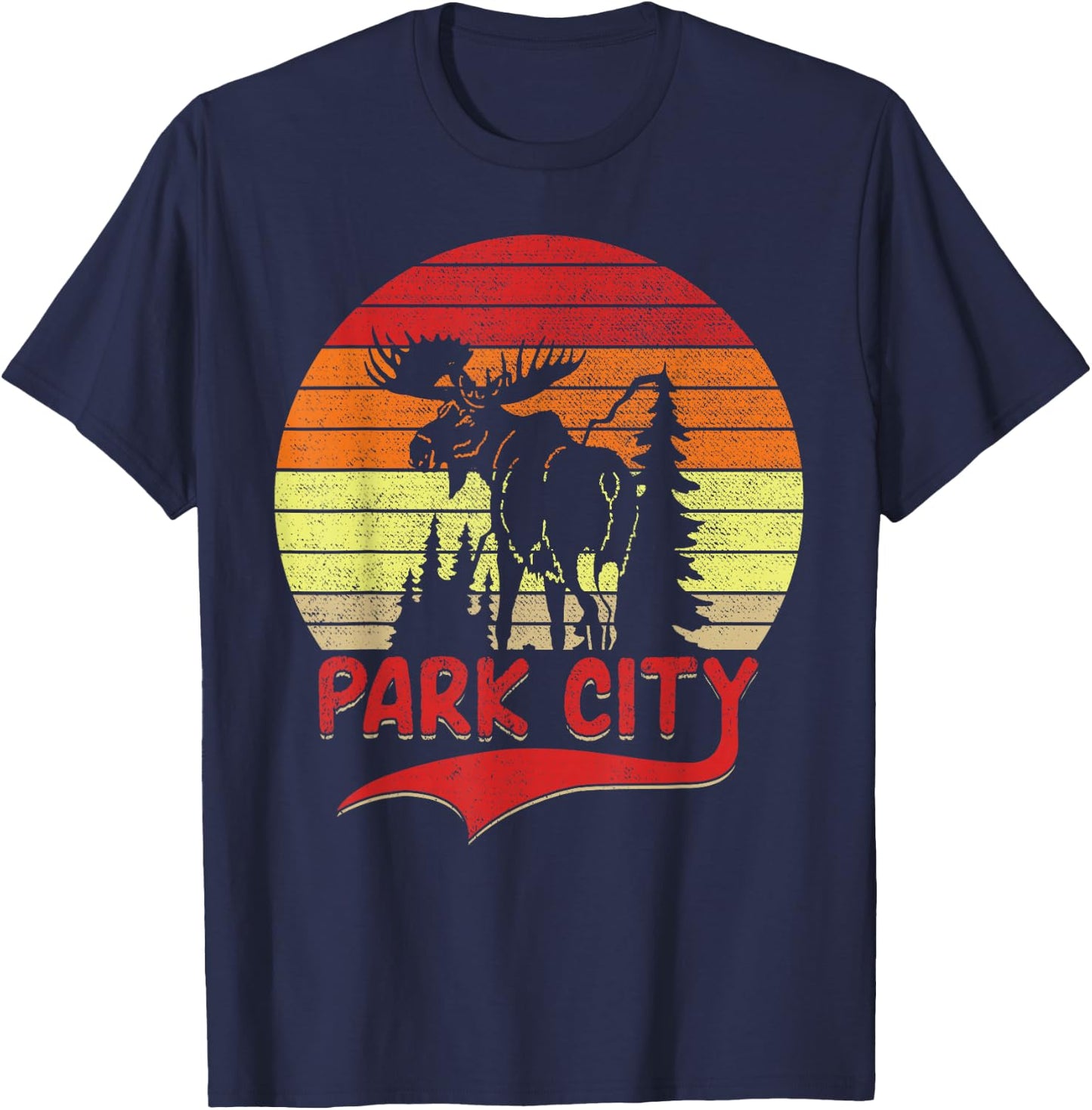 Moose Park City Utah Moose Vintage Sunset Nature Travel T-Shirt - T-Shirt | Navy