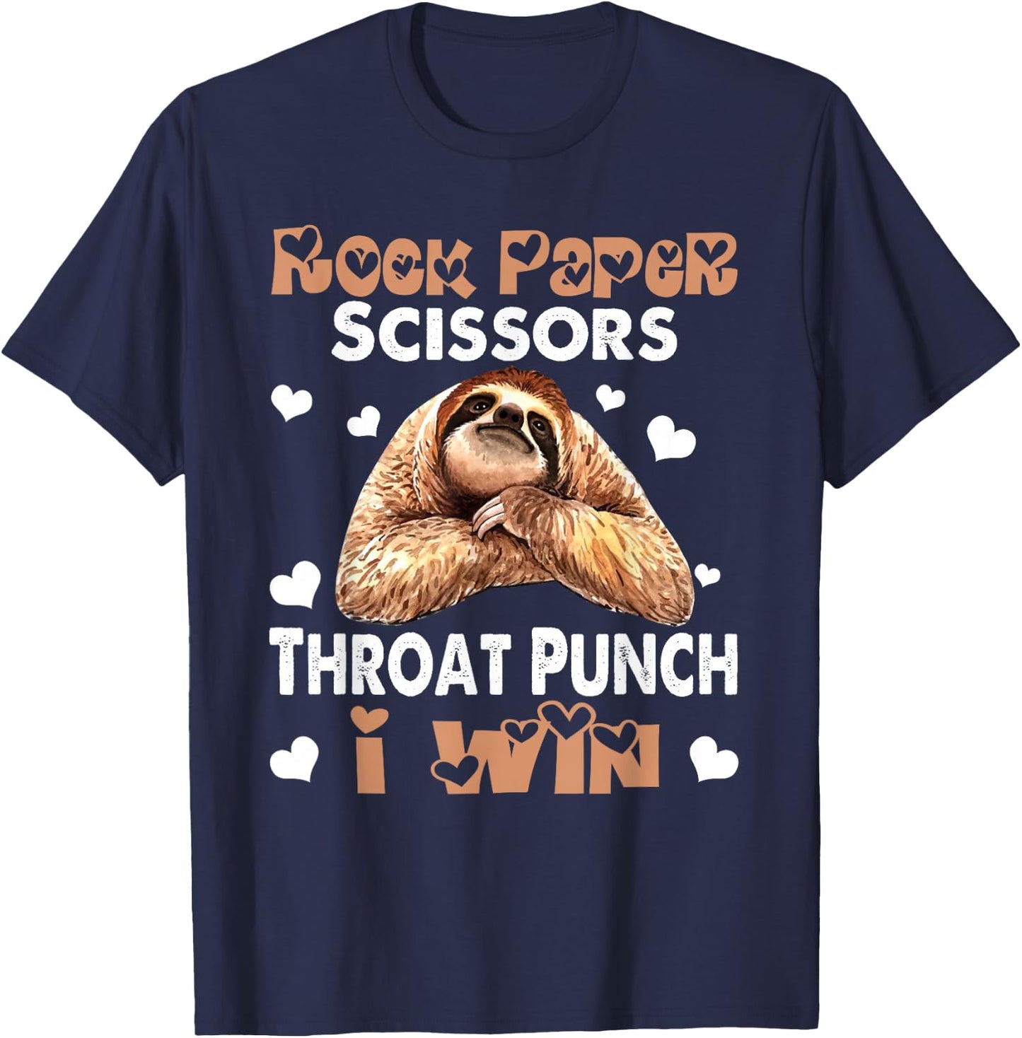Funny Rock Paper Scissors Throat Punch I Win Sloth Lovers T-Shirt - T-Shirt | Navy