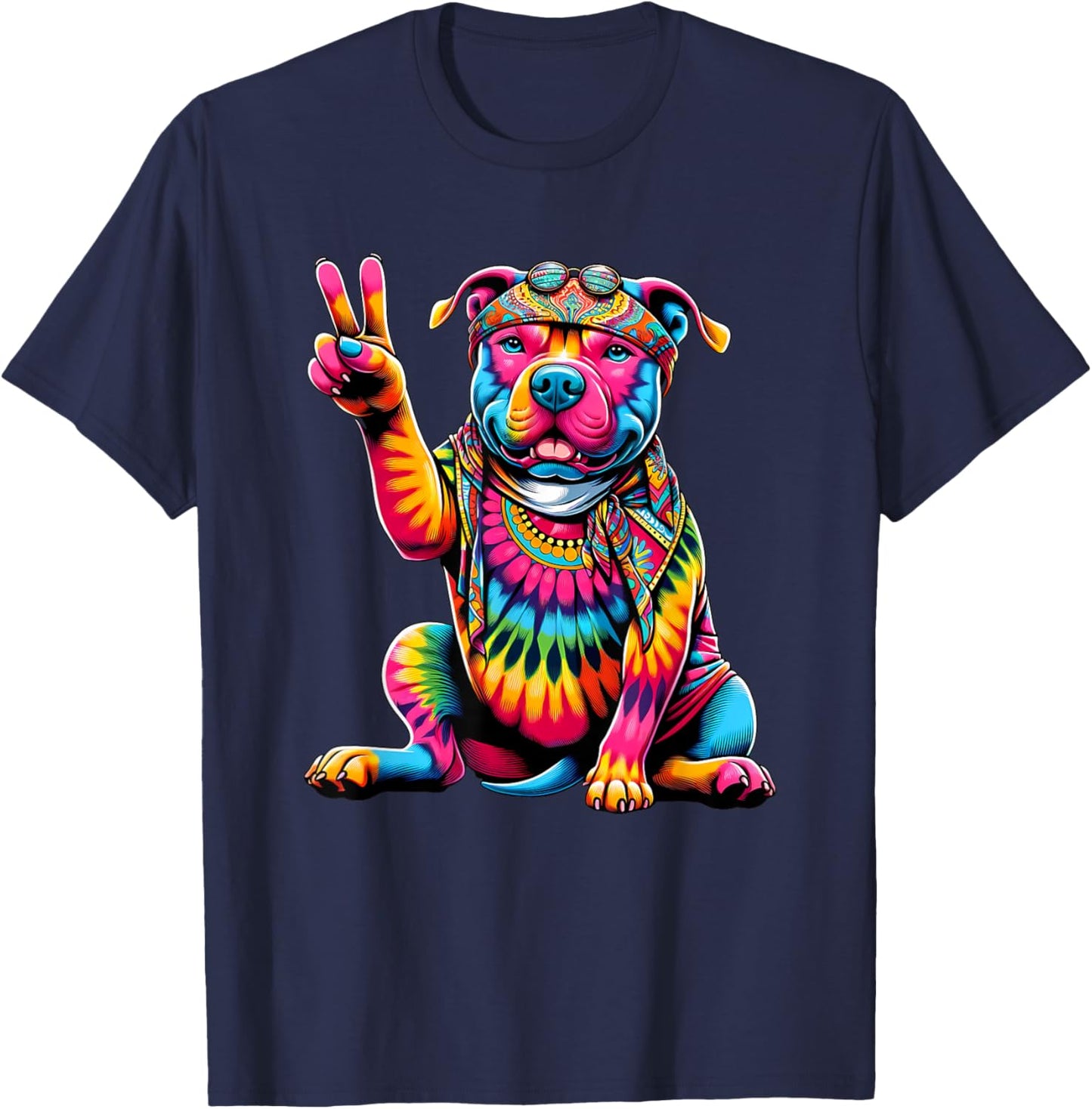 Peace Sign Tie Dye Pit Bull Dog Women Kids T-Shirt - T-Shirt | Navy