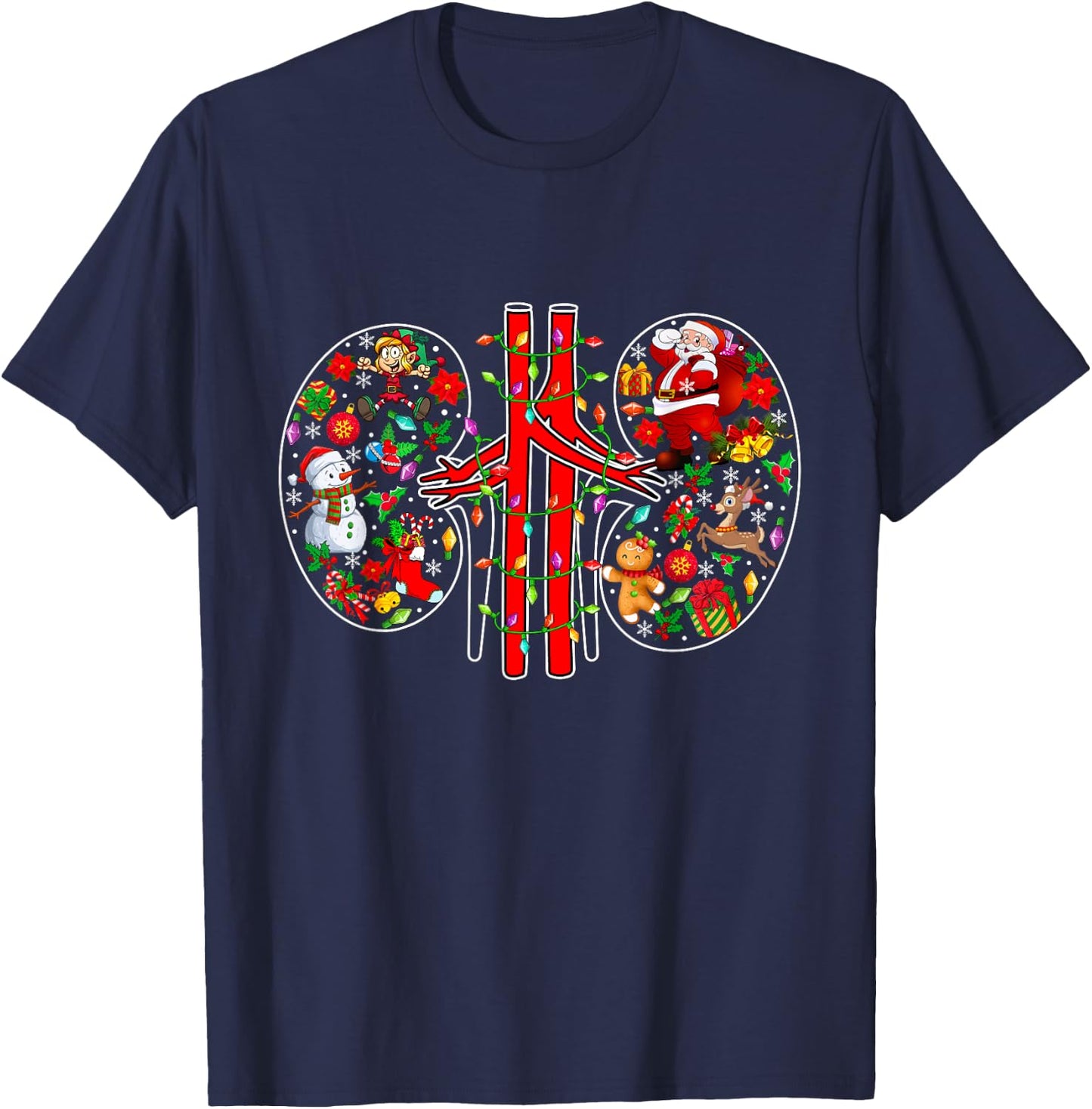 Xmas Symbols Santa Elf Kidneys Shape Dialysis Technician T-Shirt - T-Shirt | Navy