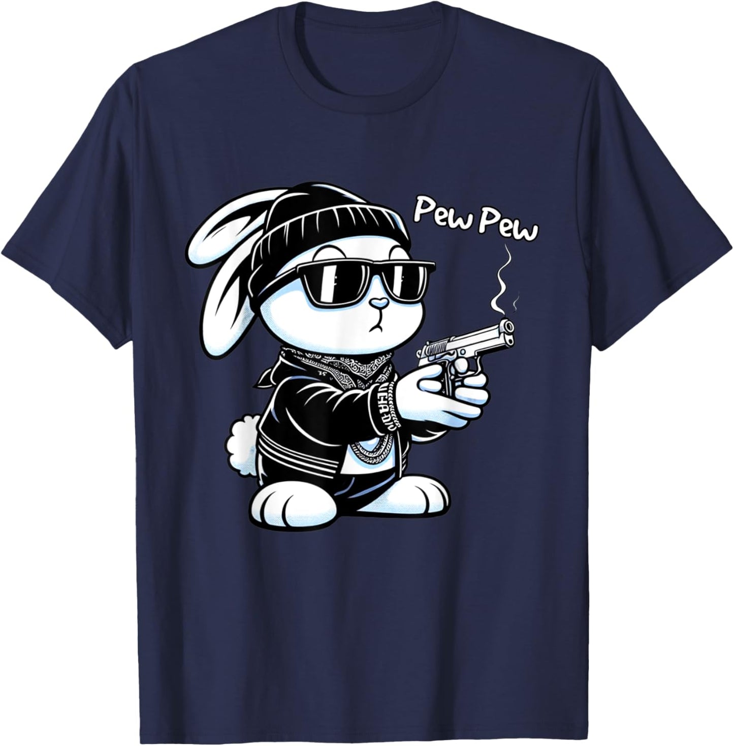 Thug Bunny Rabbit Gangster Rabbit With Gun Funny Rabbit T-Shirt - T-Shirt | Navy