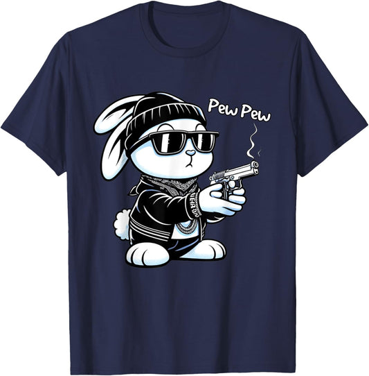 Thug Bunny Rabbit Gangster Rabbit With Gun Funny Rabbit T-Shirt - T-Shirt | Navy