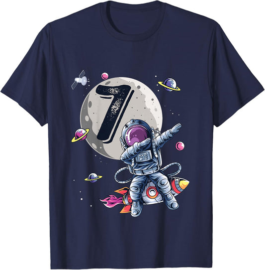 Kids 7 Years Old Birthday Boy Astronaut Gifts Space 7th B-Day T-Shirt - T-Shirt | Navy