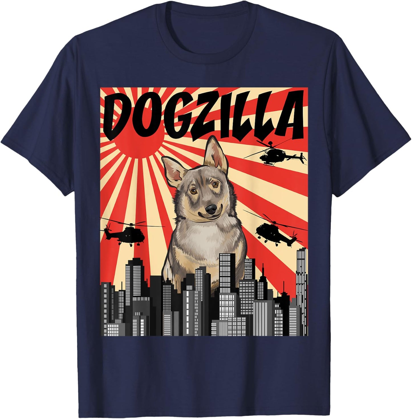 Funny Retro Japanese Dogzilla Swedish Vallhund T-Shirt - T-Shirt | Navy