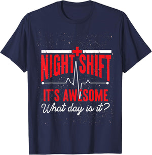 Nightshift Is Awesome Nurse T-Shirt - T-Shirt | Navy
