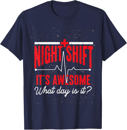 Nightshift Is Awesome Nurse T-Shirt - T-Shirt | Navy