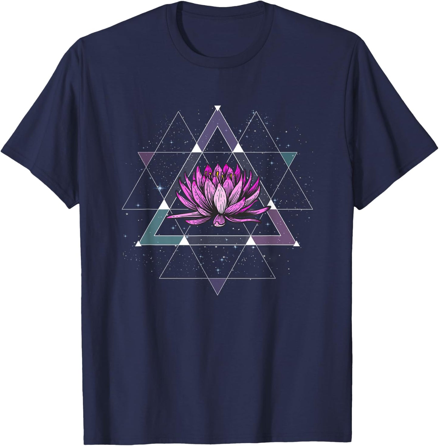 Lotus Flower Sacred Geometry Yoga Meditation Spiritual Zen T-Shirt - T-Shirt | Navy