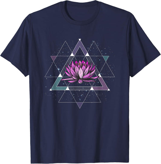Lotus Flower Sacred Geometry Yoga Meditation Spiritual Zen T-Shirt - T-Shirt | Navy