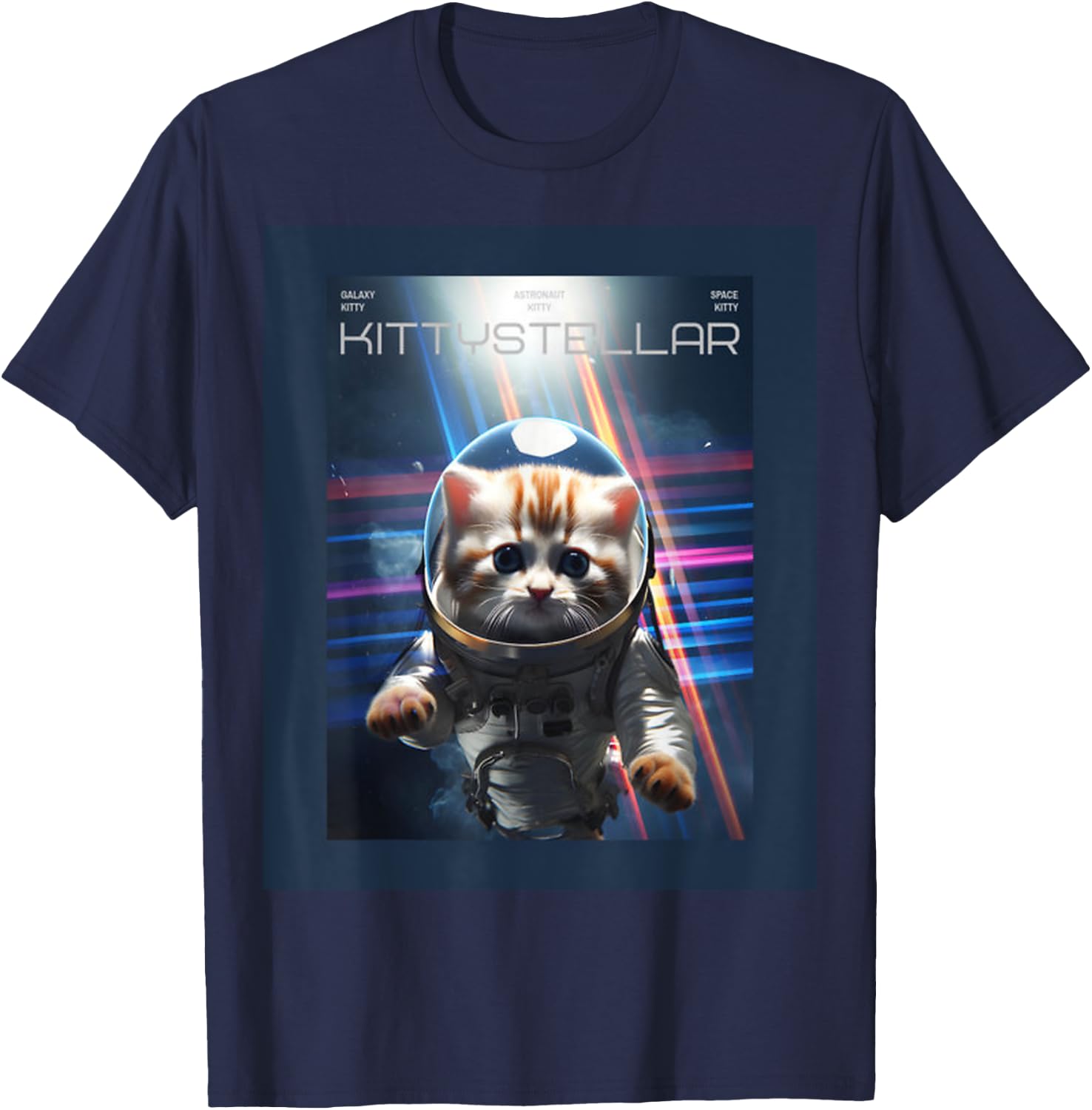 Astronaut Cat with Interstellar Space Aesthetic Movie Poster T-Shirt - T-Shirt | Navy
