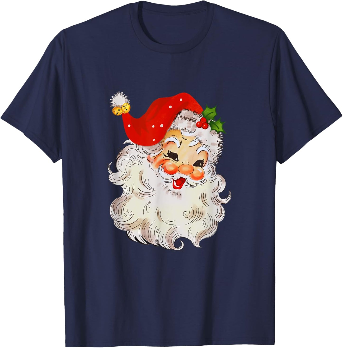 Retro Jolly Santa Claus Face Vintage St. Nick Christmas T-Shirt - T-Shirt | Navy