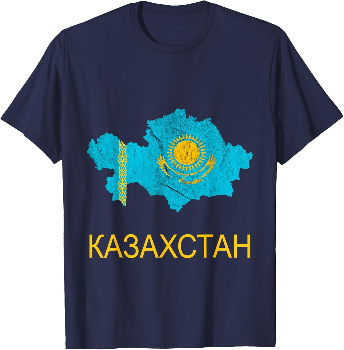Kazakhstan map outline Kazak Kazakh flag Kazakh T-Shirt - T-Shirt | Navy