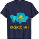 Kazakhstan map outline Kazak Kazakh flag Kazakh T-Shirt - T-Shirt | Navy