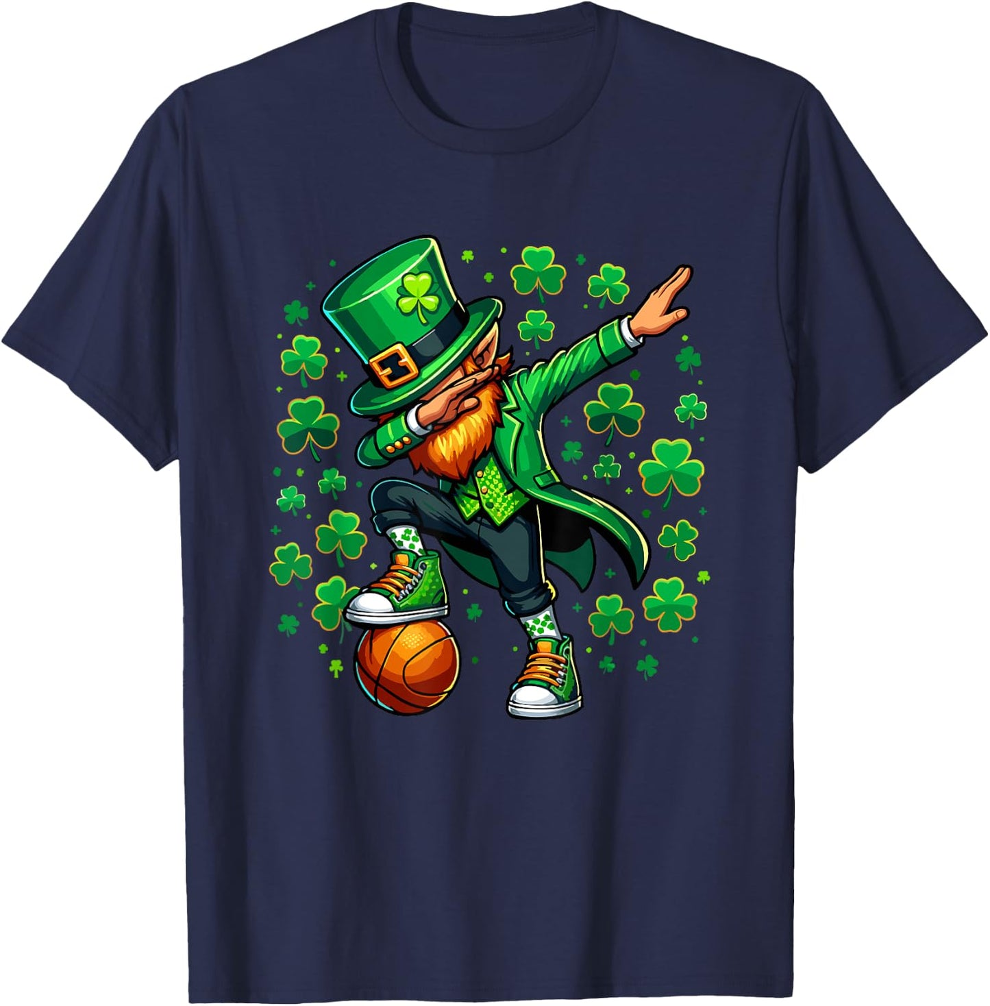 St Patricks Day Boy Men Sports Basketball Dabbing Leprechaun T-Shirt - T-Shirt | Navy
